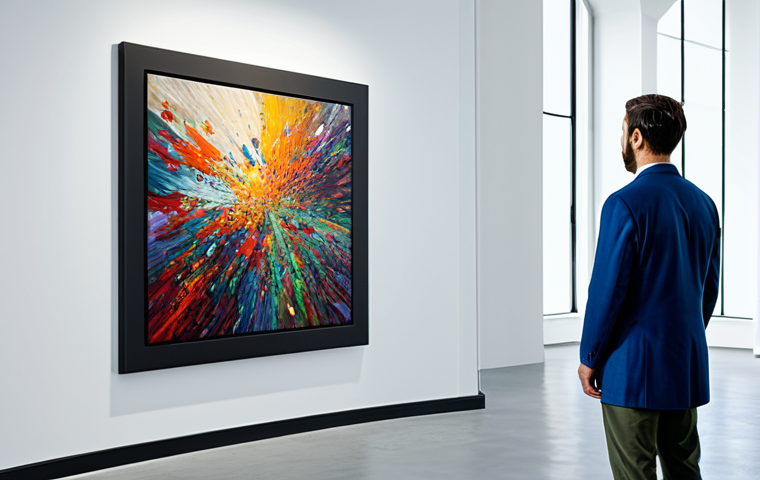 AI and Artistic Creation**
"A fully clothed artist stands beside a digital canvas displaying a vibrant, abstract painting generated by AI. The artist is looking thoughtfully at the artwork. Background: a modern, well-lit studio. Appropriate attire, safe for work, professional, perfect anatomy, natural proportions, high quality, family-friendly."
**