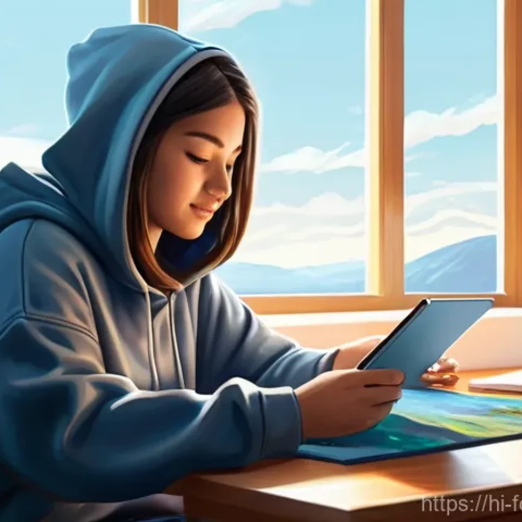 창작의 미래를 대비한 기술 교육 - **Prompt 1: The Digital Creator's Canvas**
A young, imaginative female artist, casually dressed ...