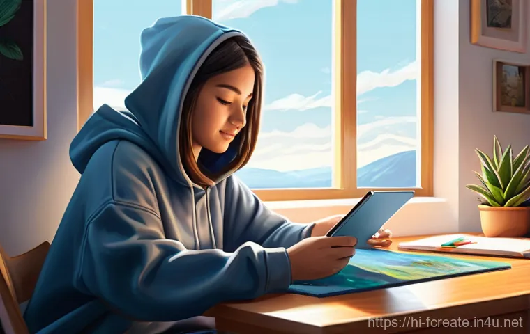 창작의 미래를 대비한 기술 교육 - **Prompt 1: The Digital Creator's Canvas**
    A young, imaginative female artist, casually dressed ...