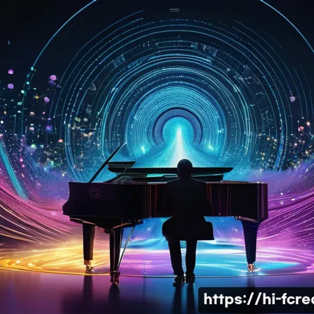 음악 생성 AI와 인공지능 작곡 - **Prompt for "AI's Creative Magic in Music":**
    A highly detailed, ethereal depiction of a futuri...