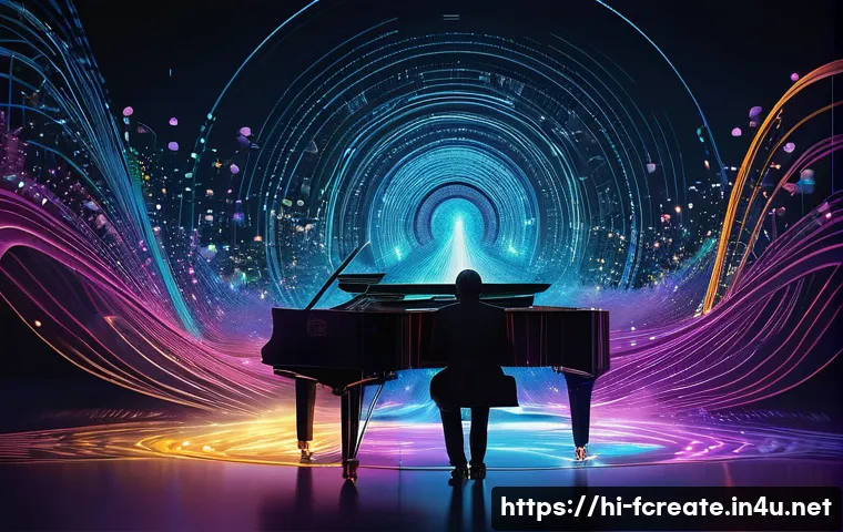 음악 생성 AI와 인공지능 작곡 - **Prompt for "AI's Creative Magic in Music":**
    A highly detailed, ethereal depiction of a futuri...